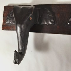 Unique Wooden Triple Elephant Trunk Coat Jacket Shelf Hook Rack 20″ x 3″