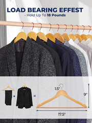 10-Pack Solid Wood Hangers with 360° Rose Gold Hook & Non-Slip Pant Bar
