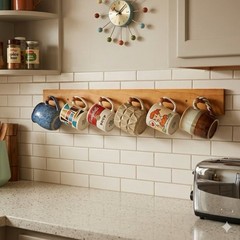 36” Solid Wood Shaker Peg Rail Coat Rack 6 Peg Kitchen Mug Display Oiled Finish