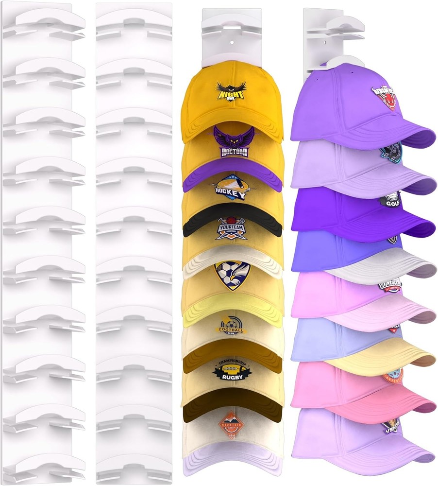 Hat Organizer for Baseball Caps 2 Pack, Hat Rack for Wall Hold up to 20 Hats …