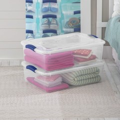 Sterilite 32 Qt Latching Storage Bin, Blue Latch, 6-Pack