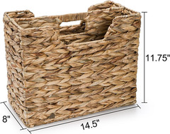 Natural Water Hyacinth Magazine Basket with Handle – 2 Compartment Organizer