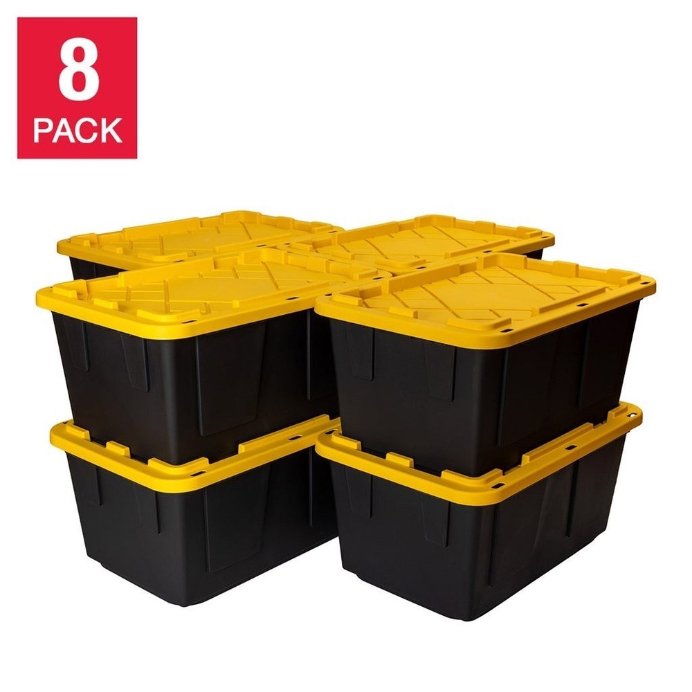 8-Pack, 27 Gallon Plastic Storage Container Bin, Heavy Duty, Lids, Greenmade NEW