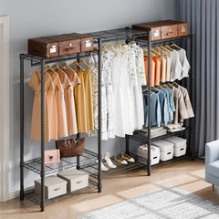 Clothes Rack Rolling Clothing Garment Rack 4 Hang Rods & 8 Storage Tiers