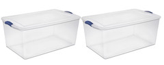 Sterilite 105 Quart Extra-Large Latching Storage Bin Clear Plastic Latch Lid 2Pk