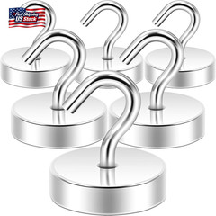 Neosmuk Magnetic Hooks, 60 Lb+ Heavy Duty Neodymium Magnet for Hanging, Fridge,