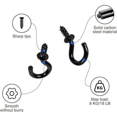 30 Pcs Black Screw Hooks Metal Hanging Plants Cups Keys Lights Storage New