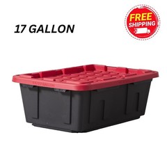Hyper Tough 17 Gallon Medium Storage Bin with Snap Lid Black and Red Heavy Duty