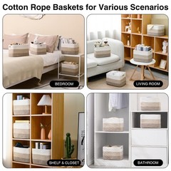 4 Pack Gradient Brown Woven Cotton Rope Baskets For Shelves 12.7×9.1×7.9 In