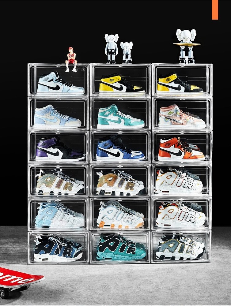 10x Magnetic Shoe Storage Boxes Full Clear Drop Side AJ Sneaker Organizer Case