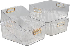 4-Pack Clear Plastic Storage Bins for Pantry Organization and Clutter Control