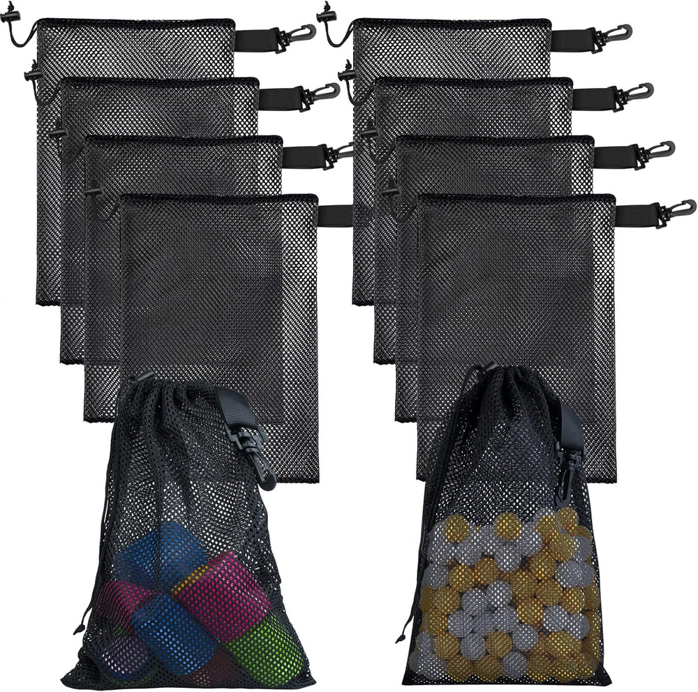 10 PCS with Clips Mesh Drawstring Bags, Portable Nylon Storage Bags for Toy,Spor
