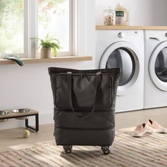 Collapsible Rolling Storage Bag Gray Black Wheels New 22×16.5