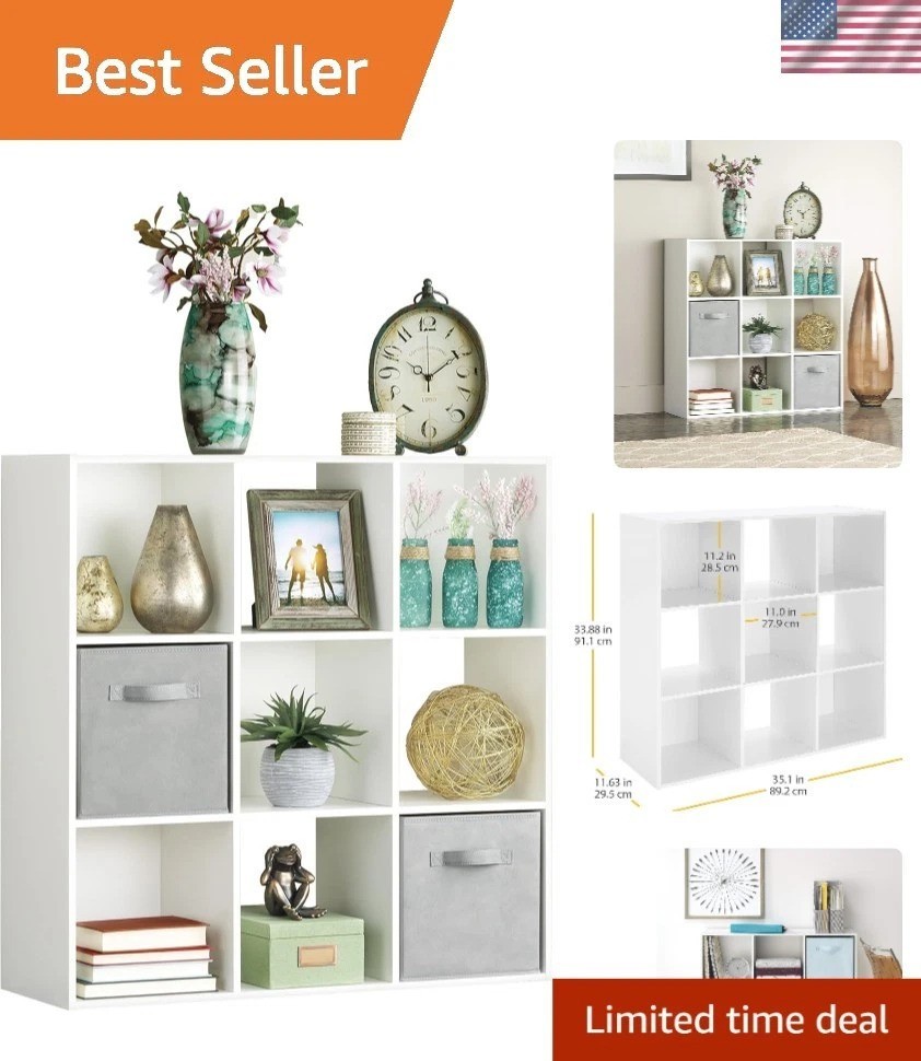 Elegant 9 Cube Storage Organizer – Stackable MDF Bookshelf in White Finish