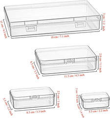 24 Pieces Mixed Sizes Rectangular Empty Mini Clear Plastic Organizer Box | Hinge
