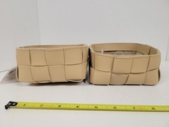 Set of 2 Small Faux Leather Woven Storage Baskets 5.5″ x 5.5″ x 3″