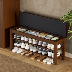 2-Tier Solid Wood Shoe Rack Bench with Flip-Top Storage | Entryway Bench with Cu
