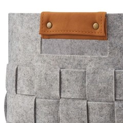 Medium Woven Felt Storage Baskets Set of 2 W/ Faux Leather Handles Organizing US