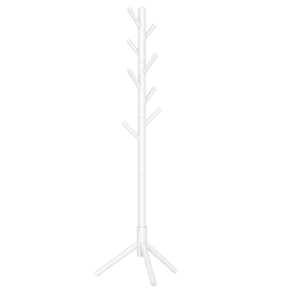 Solid Wood Coat Rack Tree-Shaped with 8 Hooks 3 Height Options White