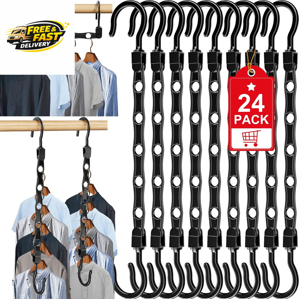 24 Pack Hangers Space Saving Magic Space Saver Storage Smart Plastic Clothes