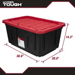 6 Pack Hyper Tough 27 Gallon Storage Bin Black Red Snap Lid Heavy Duty Tote