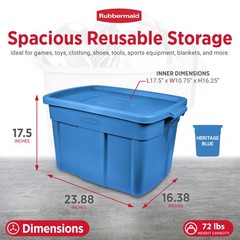 Rubbermaid Roughneck Tote 18 Gallon Storage Container, Blue (6 Pack) (Used)
