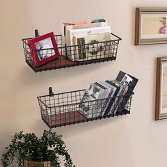 Black 16.5 In. X 3.5 In. Metal Decorative Basket Set of 2 with Handles