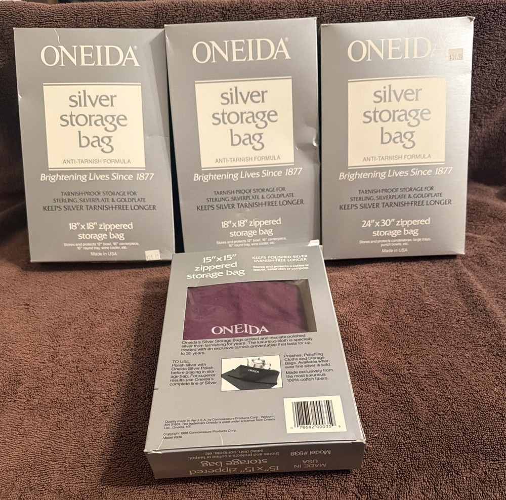 4 Oneida Silver Storage Zip Bags Tarnish Proof Silver Keeper 3 Sizes READ