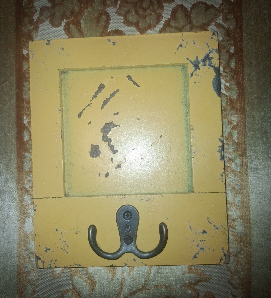 Shabby Yellow Painted Metal Wall Mounted Double Coat Hook, Traditional Style