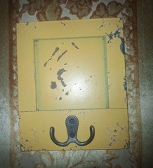 Shabby Yellow Painted Metal Wall Mounted Double Coat Hook, Traditional Style