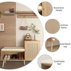 2-in-1 Shoe Storage Bench Shoe Cabinet w/Adjustable Shelves,Seat Cushion Hallway