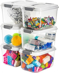 8 Pack 5.5 Quart Plastic Storage Bins with Lid and Handle, Clear Latch Storage B