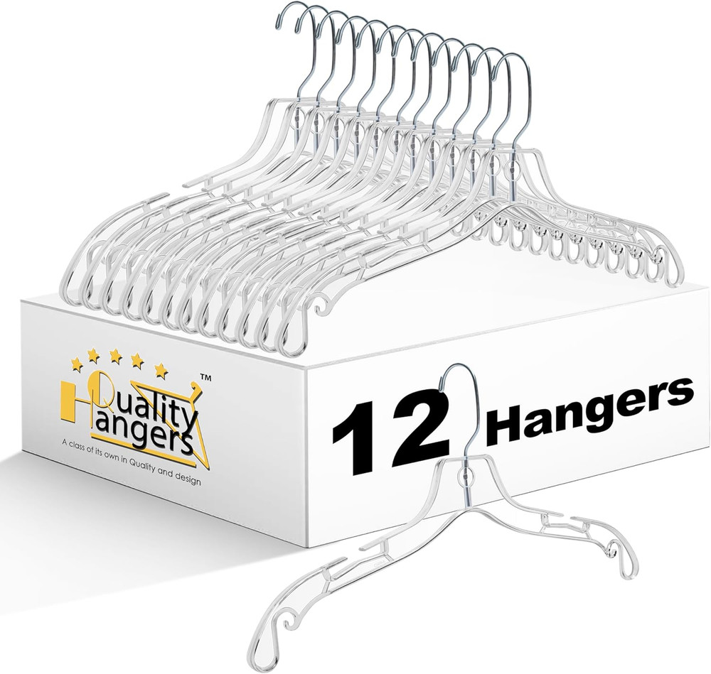 Quality Clear Hangers 12 Pack – Crystal Hangers for Clothes – Durable Plastic Ha