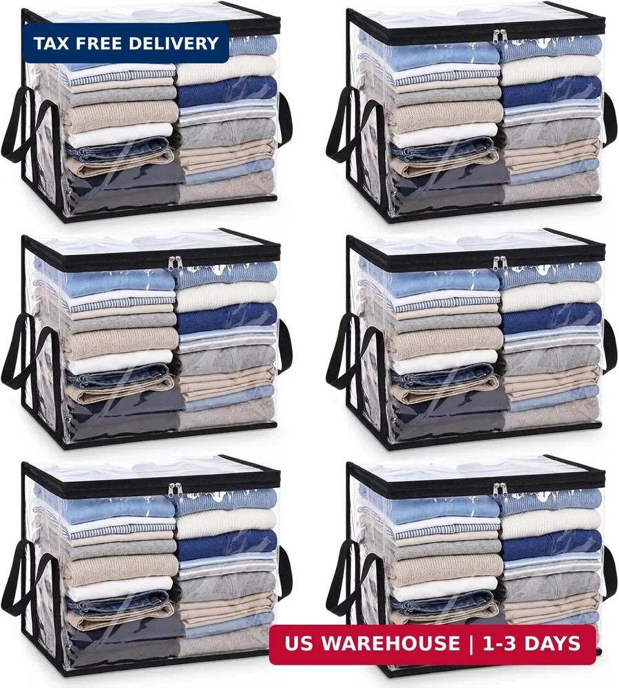 Eccliy 6 Pack Clear Plastic Storage Bag with Hinged Lid 14.96 x 12.6 x 9.45 Inch