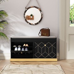 Shoe Storage Cabinet with Bench 2 Flip Drawers Shoe Rack Storage Organizer US
