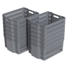 Idotry 12-Pack Large Plastic Weave Storage Basket Stackable Organizer Shelf Gray