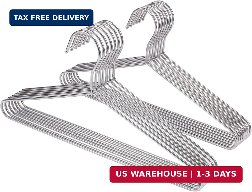 30Pack Heavy Duty Metal Coat Hangers, 16.5 in Stainless Steel Wire Hangers with