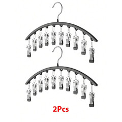 Clothes Hanger – Hanging Space-Saving Closet Organizer Curved Rack With 10 Clips