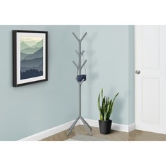 Coat Rack, Hall Tree, 8 Hooks, Entryway, 70″h, Bedroom, Grey Metal, Contemporary