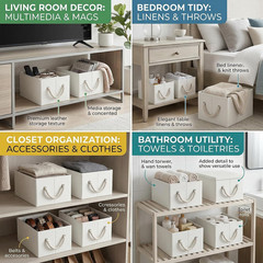 Stylish Foldable Storage Baskets – 4 Pack Vegan Leather, Water & Stain Resistant