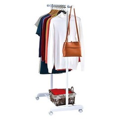 Clothing Rail Adjustable Height Wheels Rolling Garment Rack Metal Chrome, White