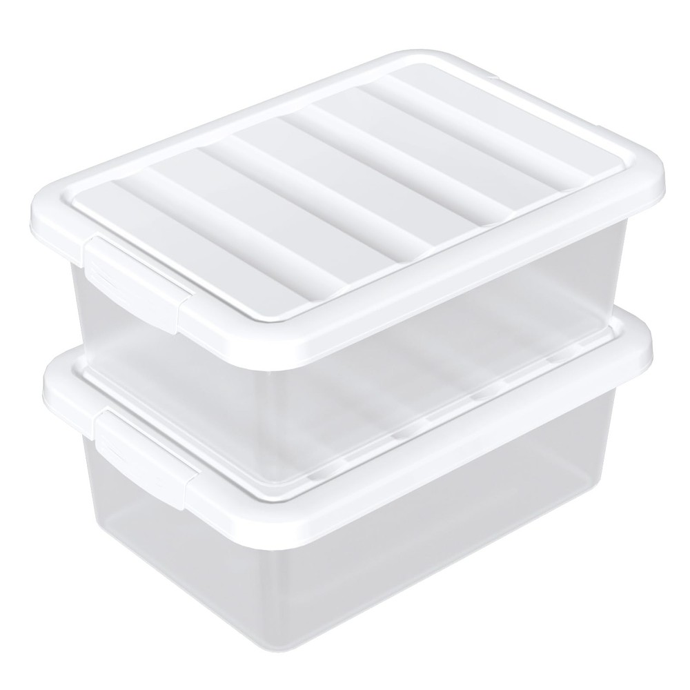2 Pack 14 Quart Plastic Stackable Storage Box Clear Latching Bin White Lid