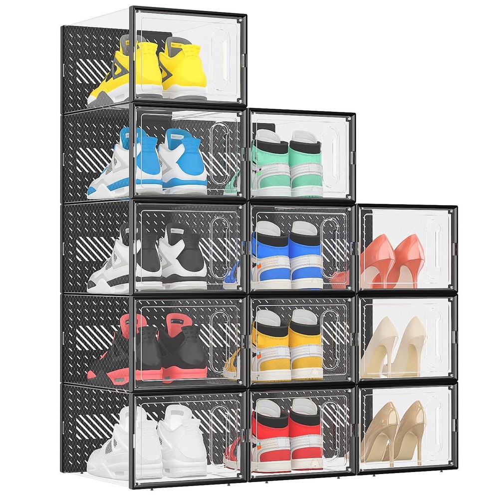 X-Large Shoe Boxes with Magnetic Door, 12-Pack Stackable Shoes Storage Organi…