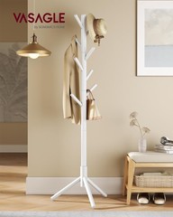 Solid Wood Coat Rack Tree-Shaped with 8 Hooks 3 Height Options White