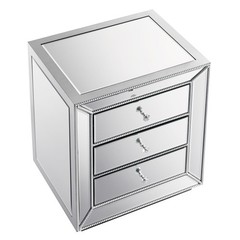 Bead Mirror 3 Drawer Bedside Cabinet MDF Glass American Traditional Nightstand