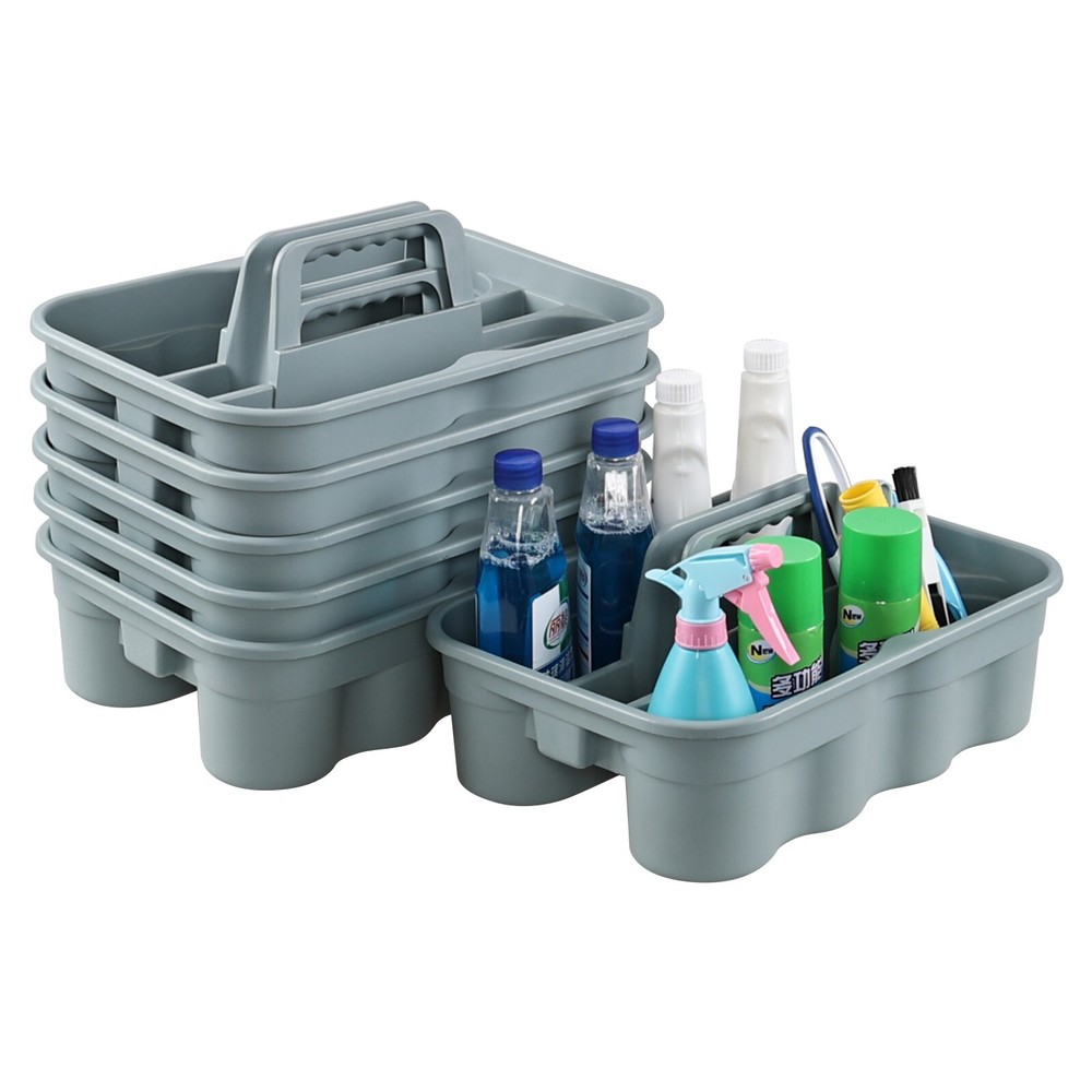 6PCS Commercial Large Plastic Cleaning Caddy W/ Handle Tool Supply Organizer