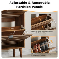 Shoe Cabinet, 31.5″ Walnut, 2 Flip Drawers, Freestanding Storage