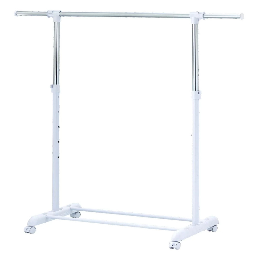 Adjustable Metal Rolling Garment Clothes Rack, Chrome & White