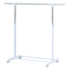 Adjustable Metal Rolling Garment Clothes Rack, Chrome & White