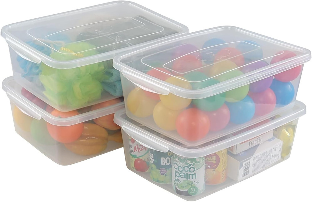 4-Pack Clear Latch Storage Boxes, 14 Quart, BPA-Free, Ideal for Shoes & Crafts